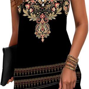 Floral Printed Summer Dresses A-Line Elegant Dress Womens Vintage Sleeveless Bea